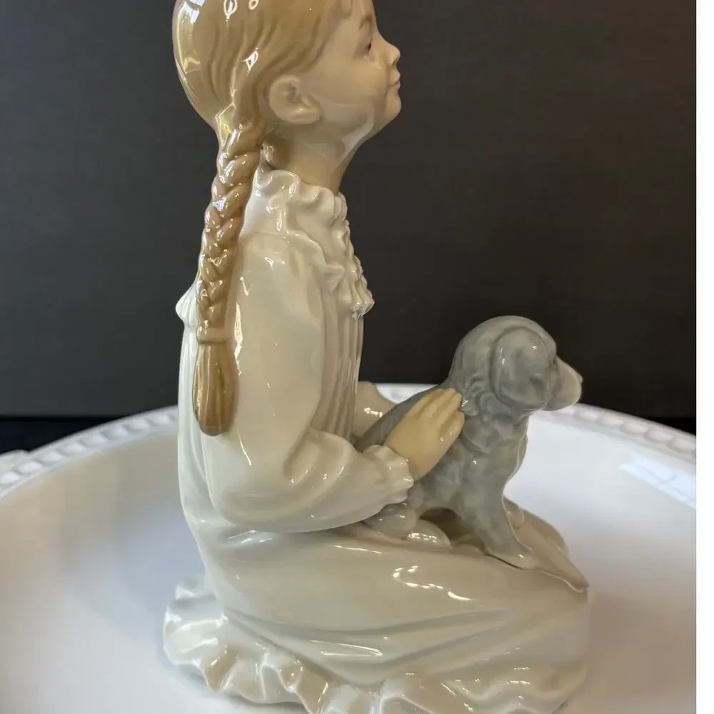 NAO by Lladro Kneeling Girl with Puppy Dog Figurine